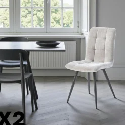 Chaise en tissu gris clair motif damier (lot de 2) LOMBARDIE