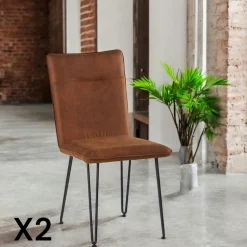 Chaise en tissu marron havane et pieds métal en épingle (lot de 2) KERALA