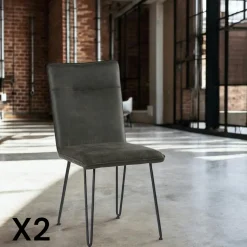 Chaise en tissu marron havane et pieds métal en épingle (lot de 2) KERALA