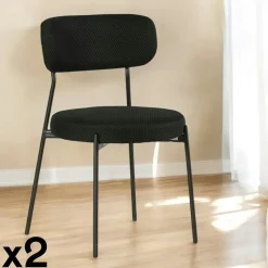 Chaise en tissu résille matelassée noir (lot de 2) IENA