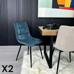 Chaise en velours bleu motif damier (lot de 2) PALERME
