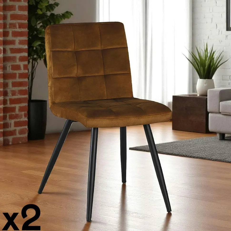 Chaise en velours capitonné kaki MALMOE (lot de 2)
