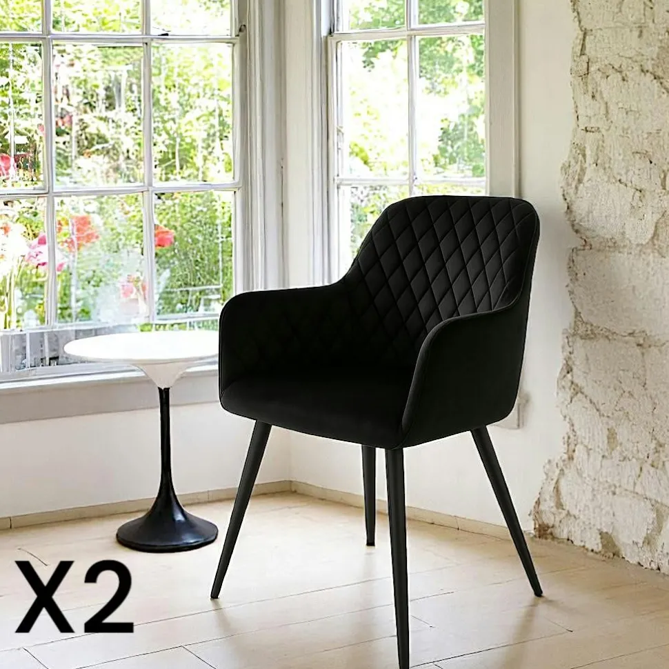 Chaise en velours capitonné rouge bordeaux MALMOE (lot de 2)