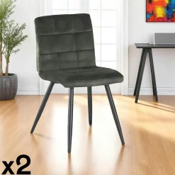 Chaise en velours capitonné vert MALMOE (lot de 2)