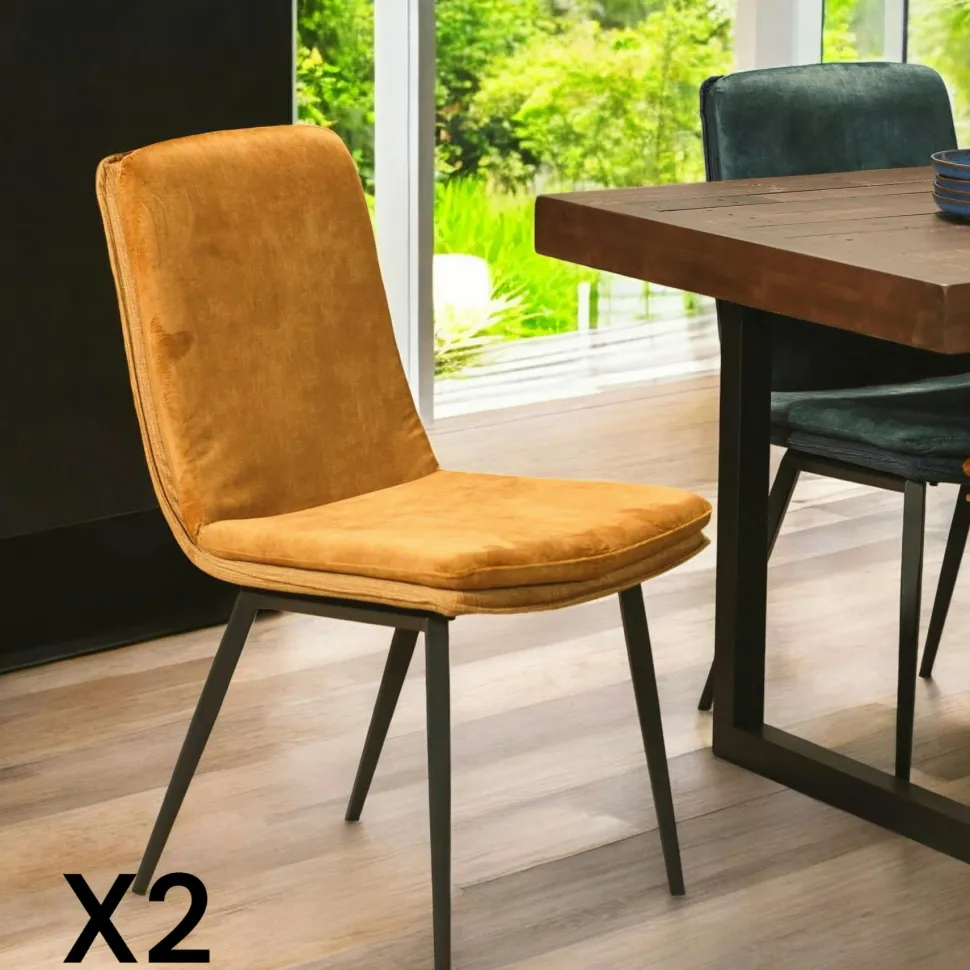 Chaise en velours gris à double coussinage (lot de 2) OKA
