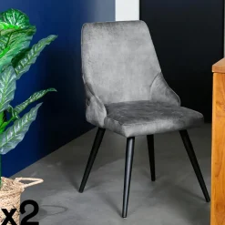 Chaise en velours gris anthracite (lot de 2) MALMOE
