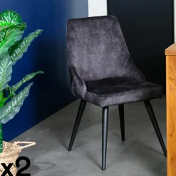 Chaise en velours gris (lot de 2) MALMOE