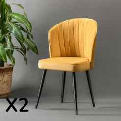 Chaise en velours jaune - dossier enveloppant ROSARIO t de 2)