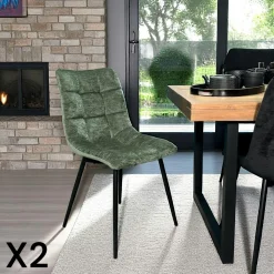 Chaise en velours lagon motif damier (lot de 2) PALERME