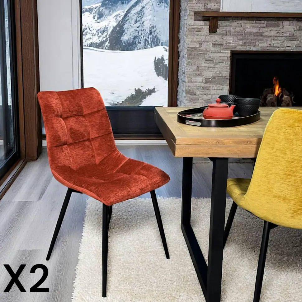 Chaise en velours moutarde motif damier (lot de 2) PALERME