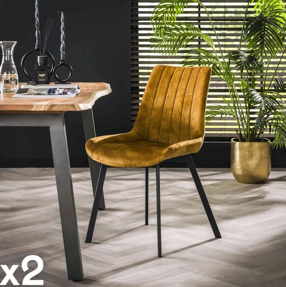 Chaise en velours piqué moutarde (lot de 2) MELBOURNE