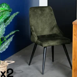 Chaise en velours vert kaki (lot de 2) MALMOE