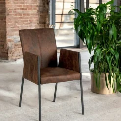 Chaise fauteuil avec accoudoirs tissu microfibres gris et pieds métal noir