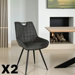 Chaise grise effet vieilli à poignée intégrée (lot de 2) MALMOE