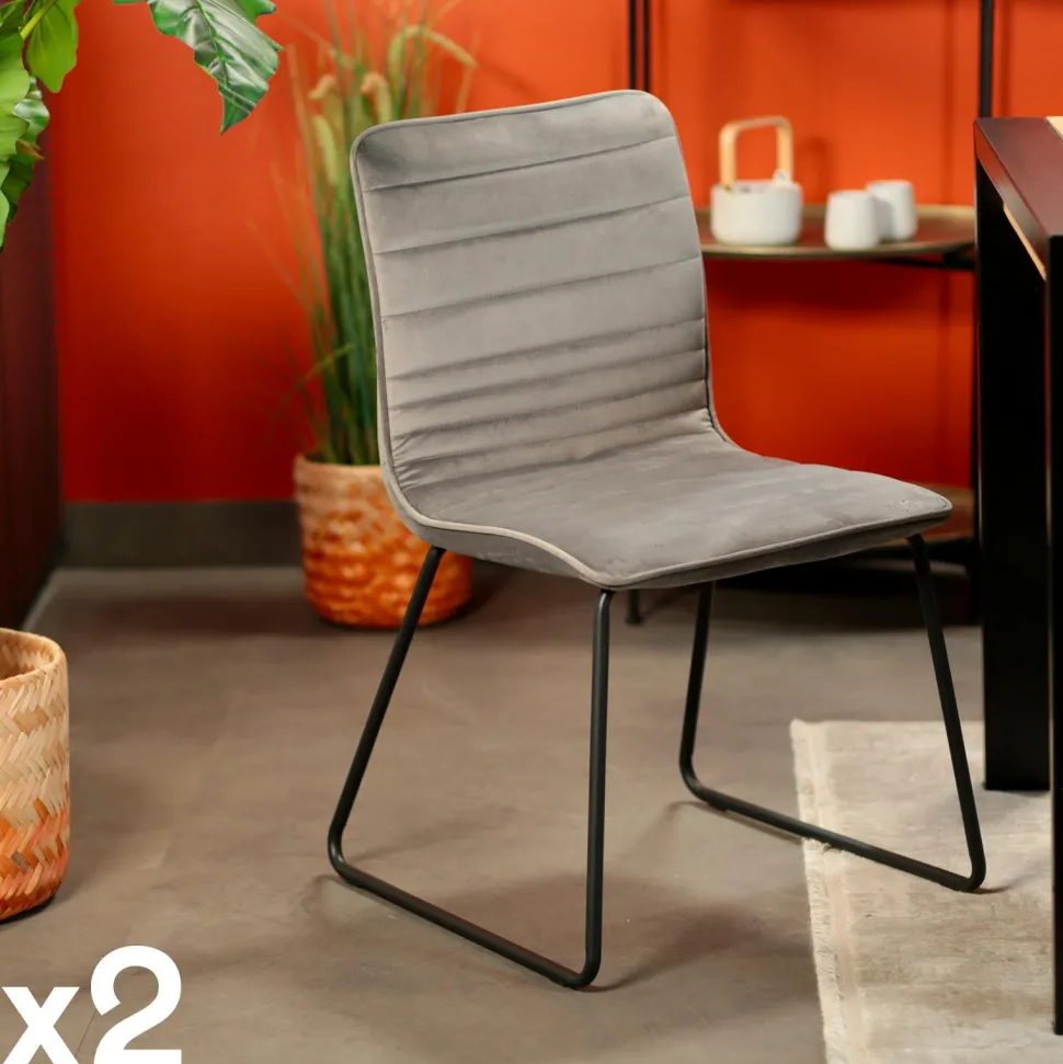 Chaise grise motif ligne (lot de 2) BURGOS