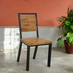 Chaise hévéa recyclé naturel et métal noirci 45X51XH90cm DOCKER