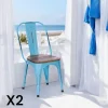 Chaise industrielle métal bleu bois recyclé LEEDS (lot de 2)