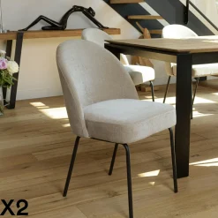 Chaise moderne tissu sable pieds métal noir (lot de 2) TIM