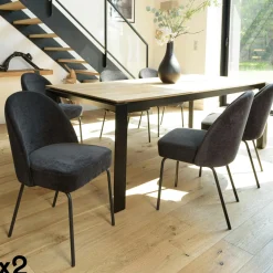Chaise moderne tissu sable pieds métal noir (lot de 2) TIM