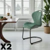 Chaise pied luge bi-matière en tissu vert (lot de 2) LIGURIE
