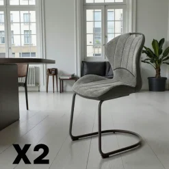 Chaise pied luge bi-matière en tissu moutarde (lot de 2) LIGURIE