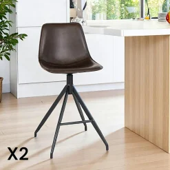 Chaise pivotante beige bi-matière, dossier en T (lot de 2) LOMBARDIE