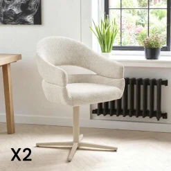 Chaise pivotante beige chiné design avec pied gris (lot de 2) MONTREUX