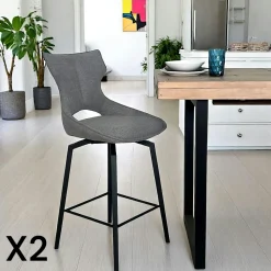 Chaise pivotante beige chiné design avec pied gris (lot de 2) MONTREUX