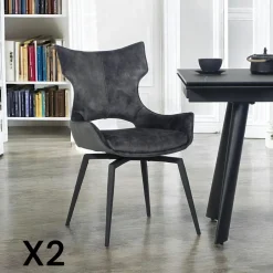 Chaise pivotante bleue bi-matière, dossier en T (lot de 2) LOMBARDIE