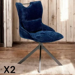 Chaise pivotante coussin et poignée tissu bleu (lot de 2) IENA