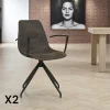 Chaise pivotante marron avec accoudoirs et motif couture (lot de 2) AMSTERDAM