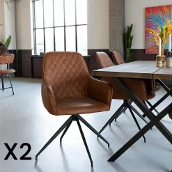 Chaise pivotante marron avec accoudoirs (lot de 2) SAVONE