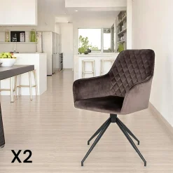 Chaise pivotante marron avec accoudoirs (lot de 2) SAVONE