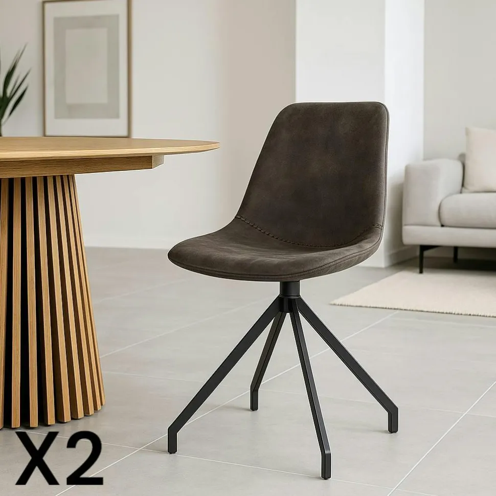 Chaise pivotante marron foncé avec couture (lot de 2) AMSTERDAM