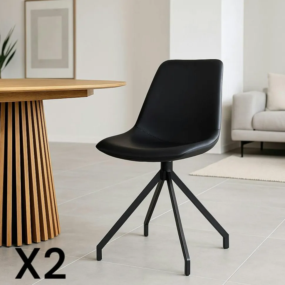 Chaise pivotante marron foncé avec couture (lot de 2) AMSTERDAM