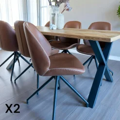 Chaise pivotante marron vintage avec surpiqure décorative (lot de 2) BERLIN
