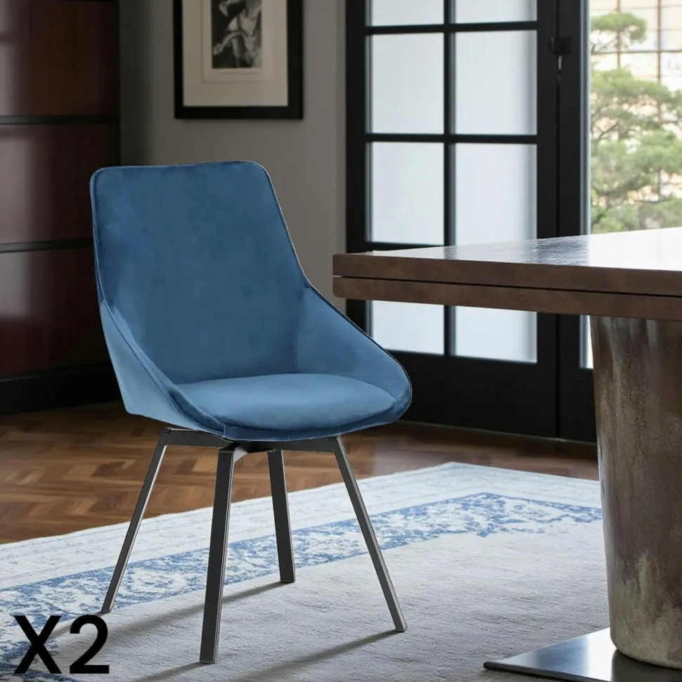 Chaise pivotante moderne en velours gris OKA (Lot de 2)