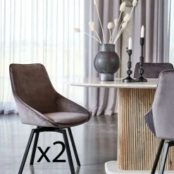 Chaise pivotante moderne en velours doré OKA (Lot de 2)