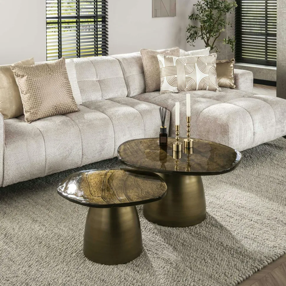 Chaise pivotante moderne en velours doré OKA (Lot de 2)