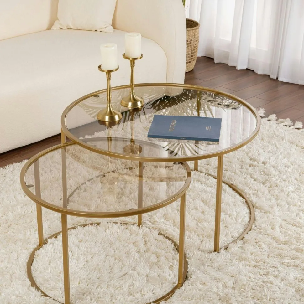 Chaise pivotante moderne en velours doré OKA (Lot de 2)