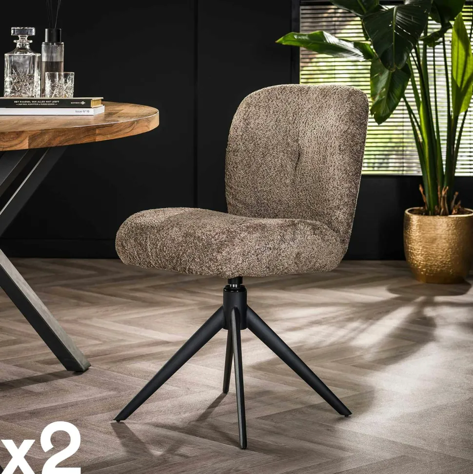 Chaise pivotante rembourrée en bouclette sable (lot de 2) GALWAY