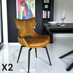 Chaise pivotante rose bi-matière, dossier en T (lot de 2) LOMBARDIE