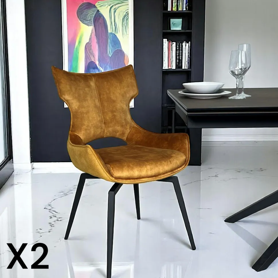 Chaise pivotante rose bi-matière, dossier en T (lot de 2) LOMBARDIE