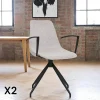 Chaise pivotante sable en tissu bouclette avec accoudoirs (lot de 2) AMSTERDAM