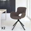 Chaise pivotante taupe en tissu bouclette, dossier ouvert (lot de 2) SAVONE