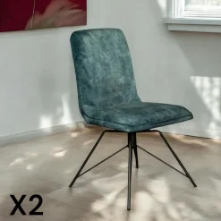 Chaise pivotante velours bleu pétrole (lot de 2) OKA