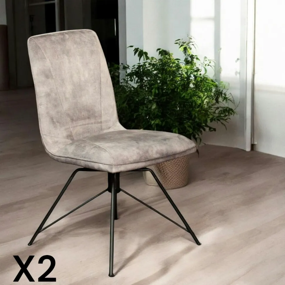Chaise pivotante velours gris (lot de 2) OKA