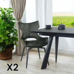 Chaise pivotante verte bi-matière, dossier en T (lot de 2) LOMBARDIE