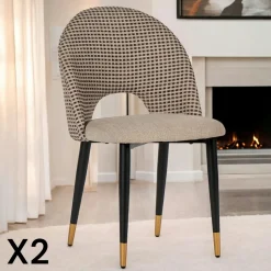 Chaise salle à manger tissu quadrillé taupe (lot de 2) MALMOE