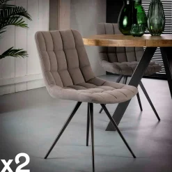 Chaise salle à manger tissu jeans sable (lot de 2)